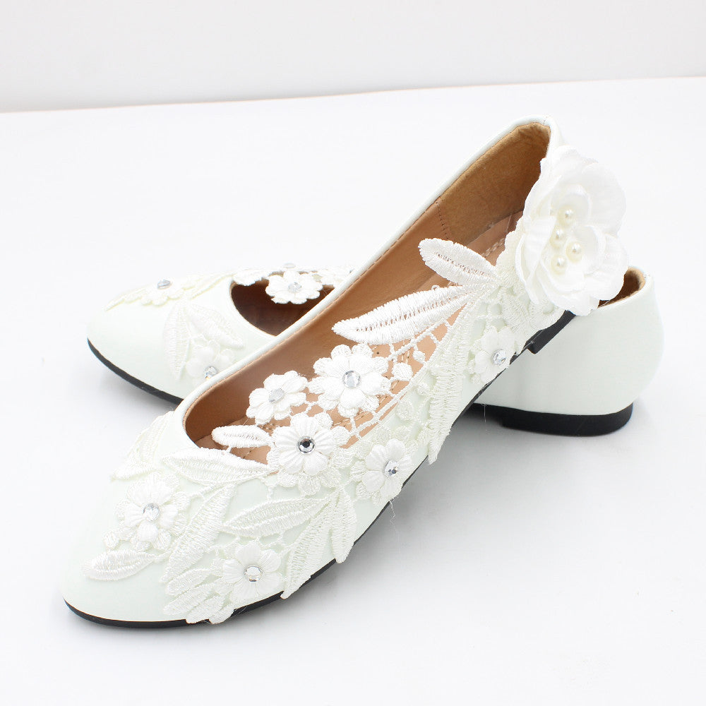 White High Heel Large Size Wedding Shoes Round Toe Shoes & Bags