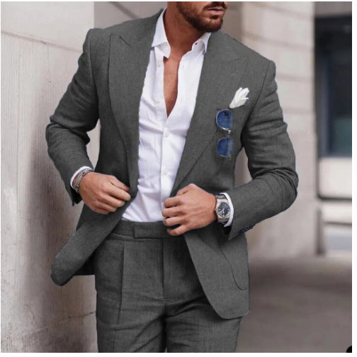 Men's Large Single Row One Button Solid Color Suit Two-piece Set apparel & accessories