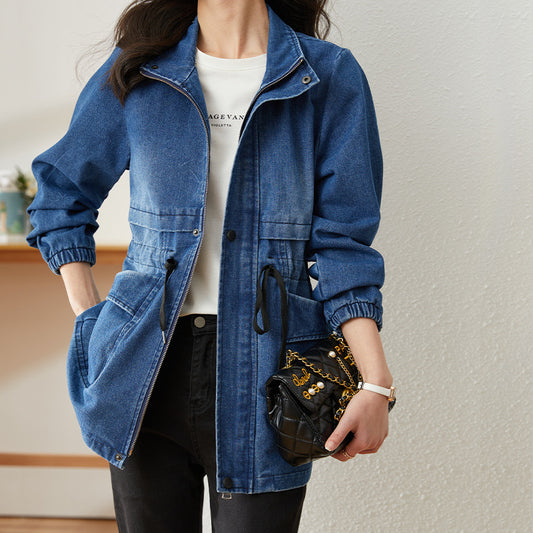 Denim Women's Coat Hooded Casual Top Mid-length apparel & accessories