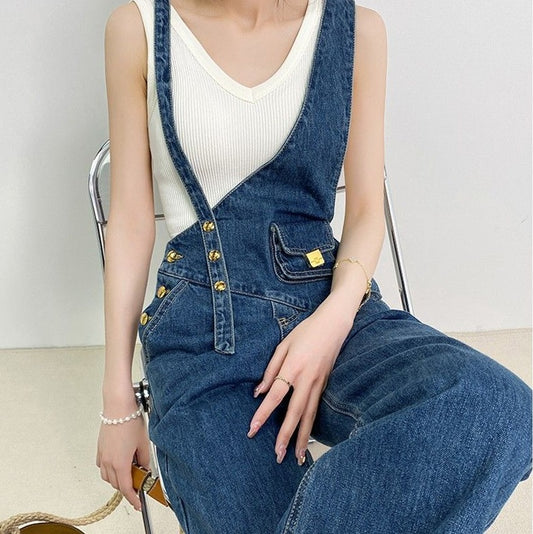 Women's Metal Buckle Versatile Asymmetric Small Waist Bag Denim Suspender Pants apparel & accessories