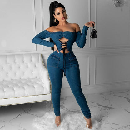 Women's One-piece Shoulder Strap Denim Jumpsuit apparel & accessories