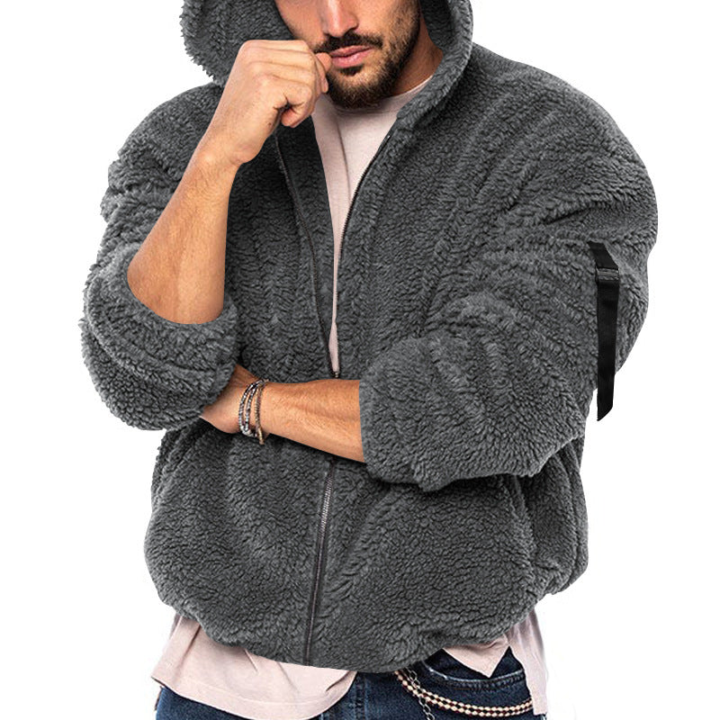 Double-sided Warm Hooded Zipper Casual Jacket Coat men's clothing