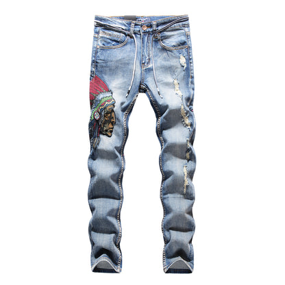Embroidered Frayed Men's Jeans apparel & accessories