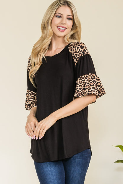 Celeste Full Size Texture Printed Color Block Top apparel & accessories