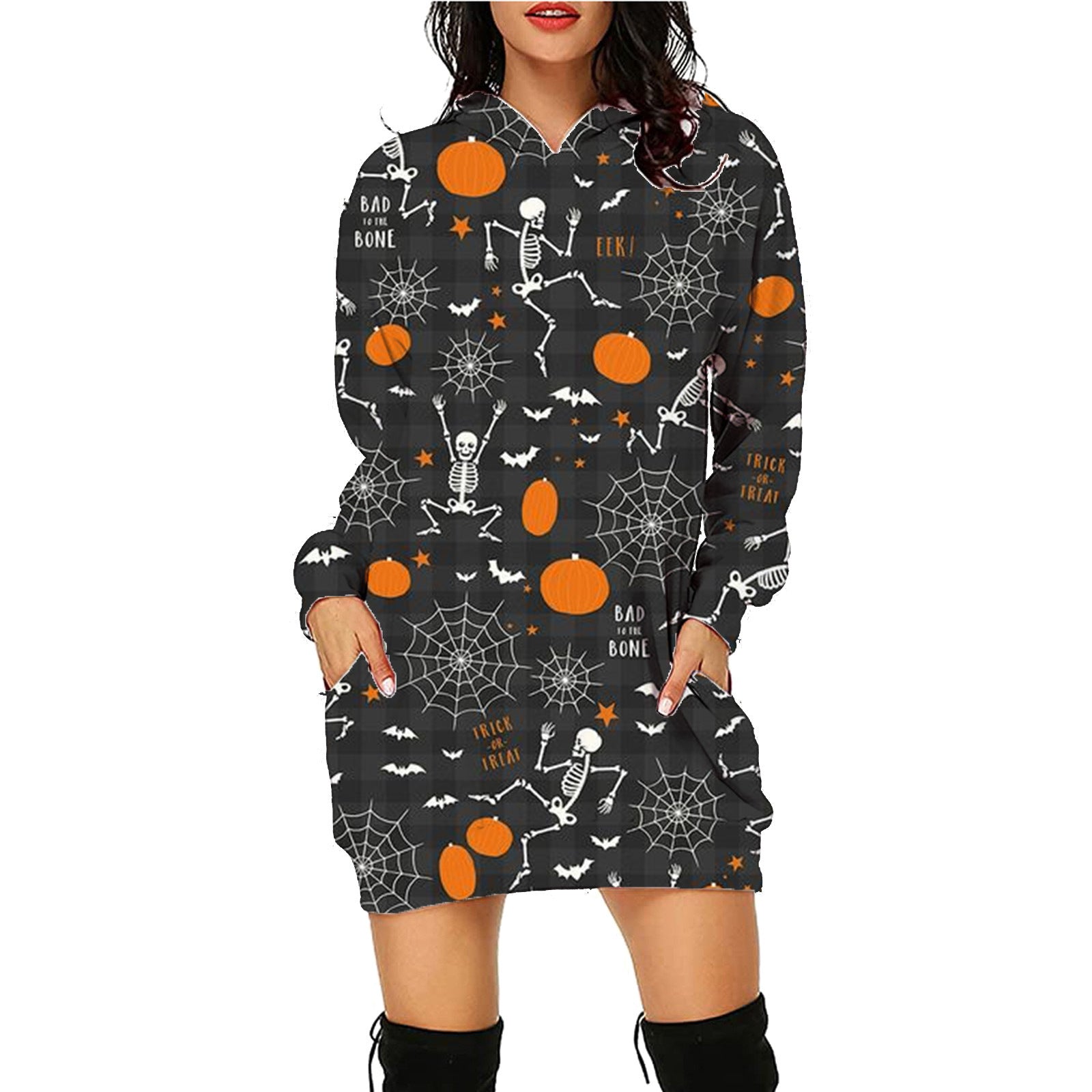 Halloween Print Long Hoodie With Pockets halloween