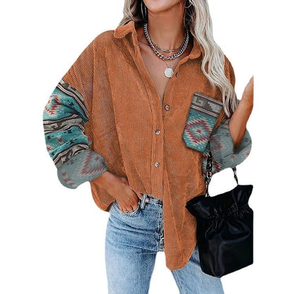 Women's Printed Plus Size Lapel Loose Clip apparel & accessories