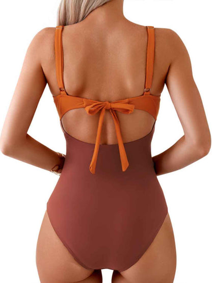 Tied Cutout Contrast One-Piece Swimwear apparel & accessories