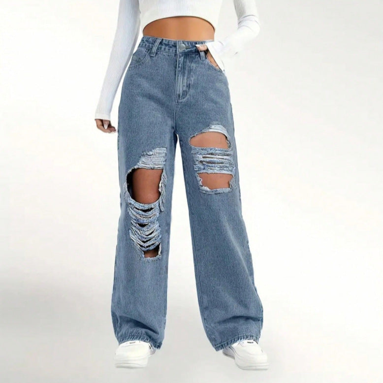 European And American Fashion Ripped High Waist Jeans apparels & accessories