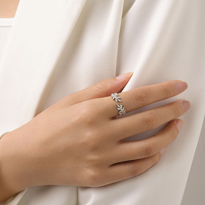 Leaves Shiny Diamond Ring Female Jewelry