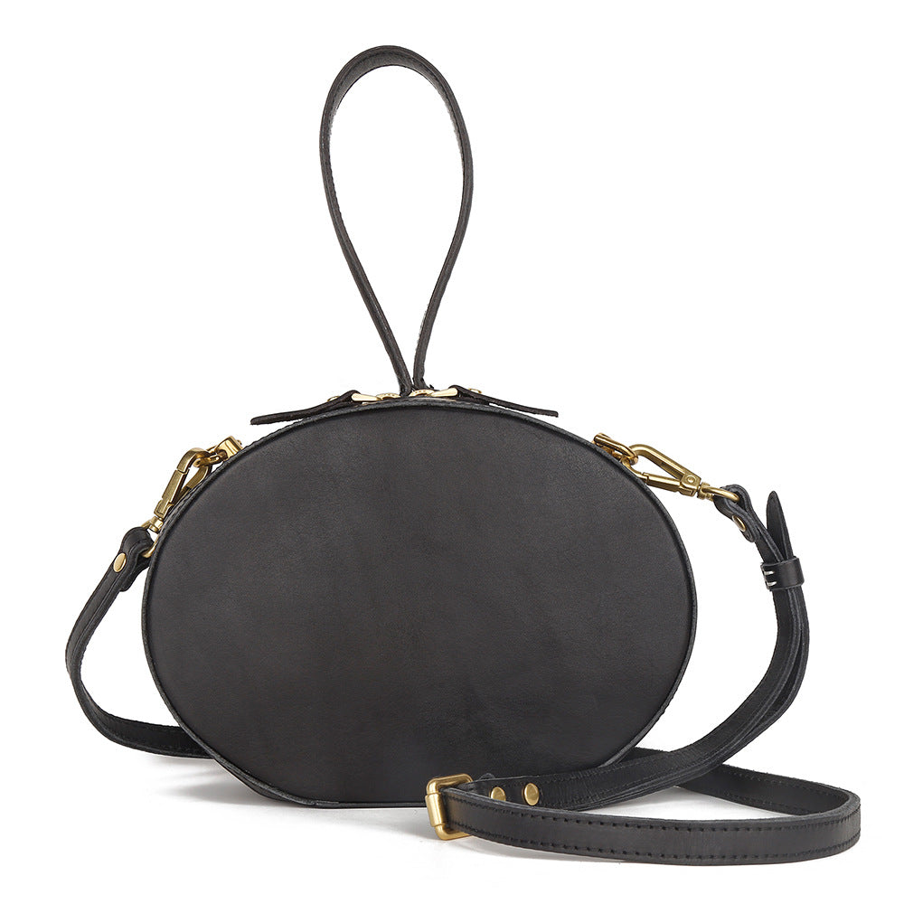 First Layer Cowhide Women's Crossbody Bag Simple Round Hand Carrying Retro apparel & accessories