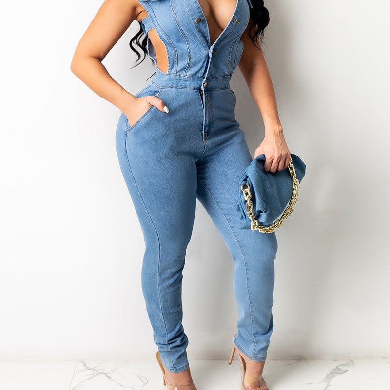 Women's Fashion Denim Slim Fit Bodysuit apparel & accessories