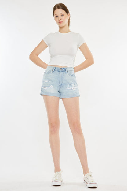 Kancan High Rise Repaired Mom Denim Shorts Bottom wear