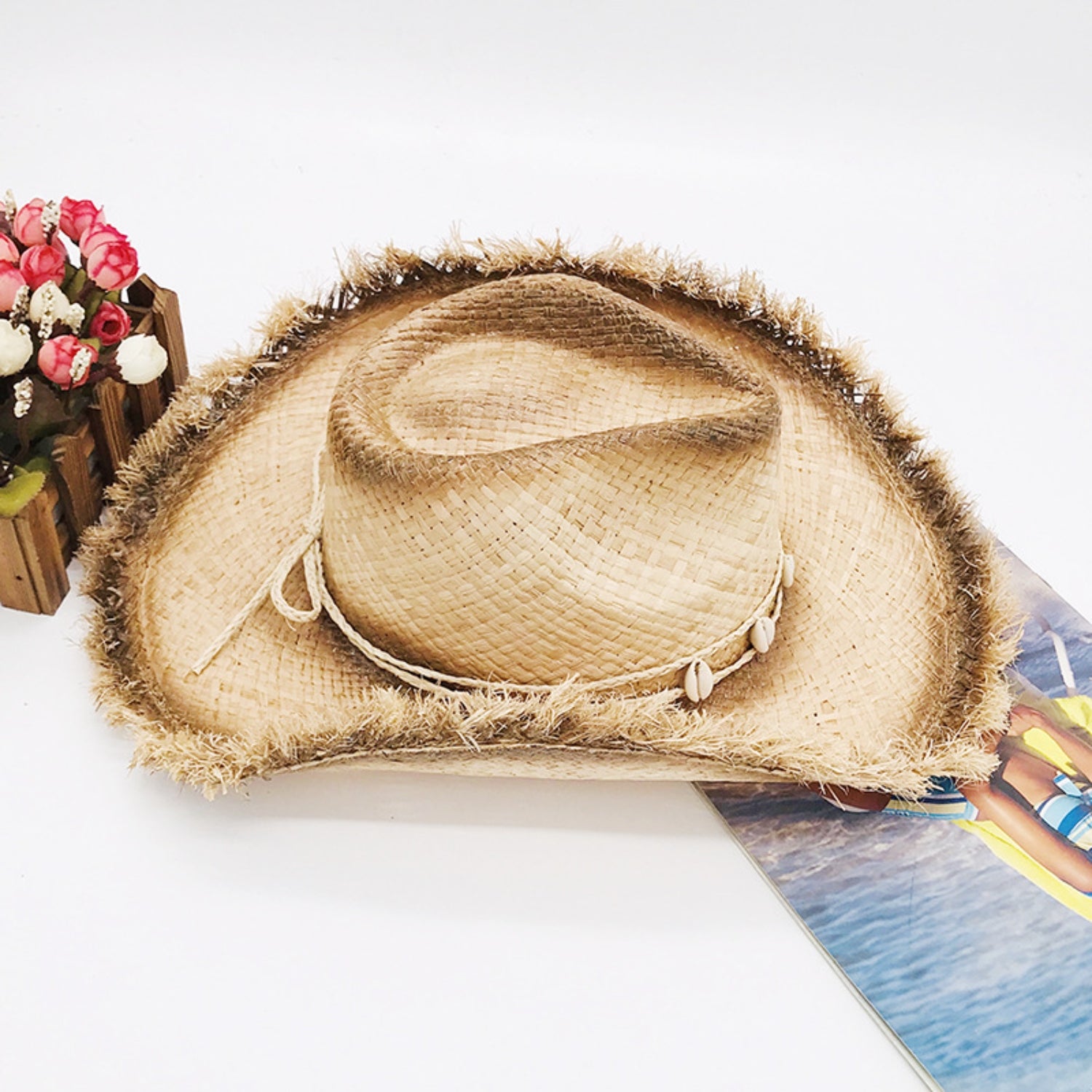 Raw Hem Wide Brim Raffia Hat apparel & accessories