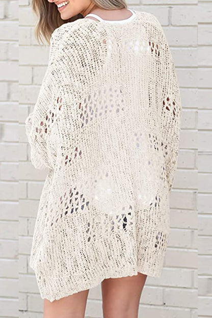 Openwork Open Front Long Sleeve Cardigan apparel & accessories