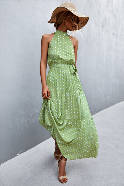 Printed Sleeveless Tie Waist Maxi Dress apparel & accessories