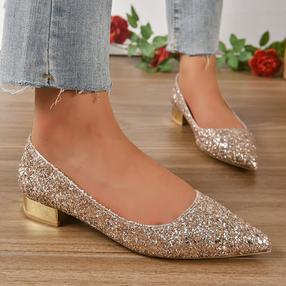 Crystal Sequins Low Heel Shoes Women Shoes & Bags