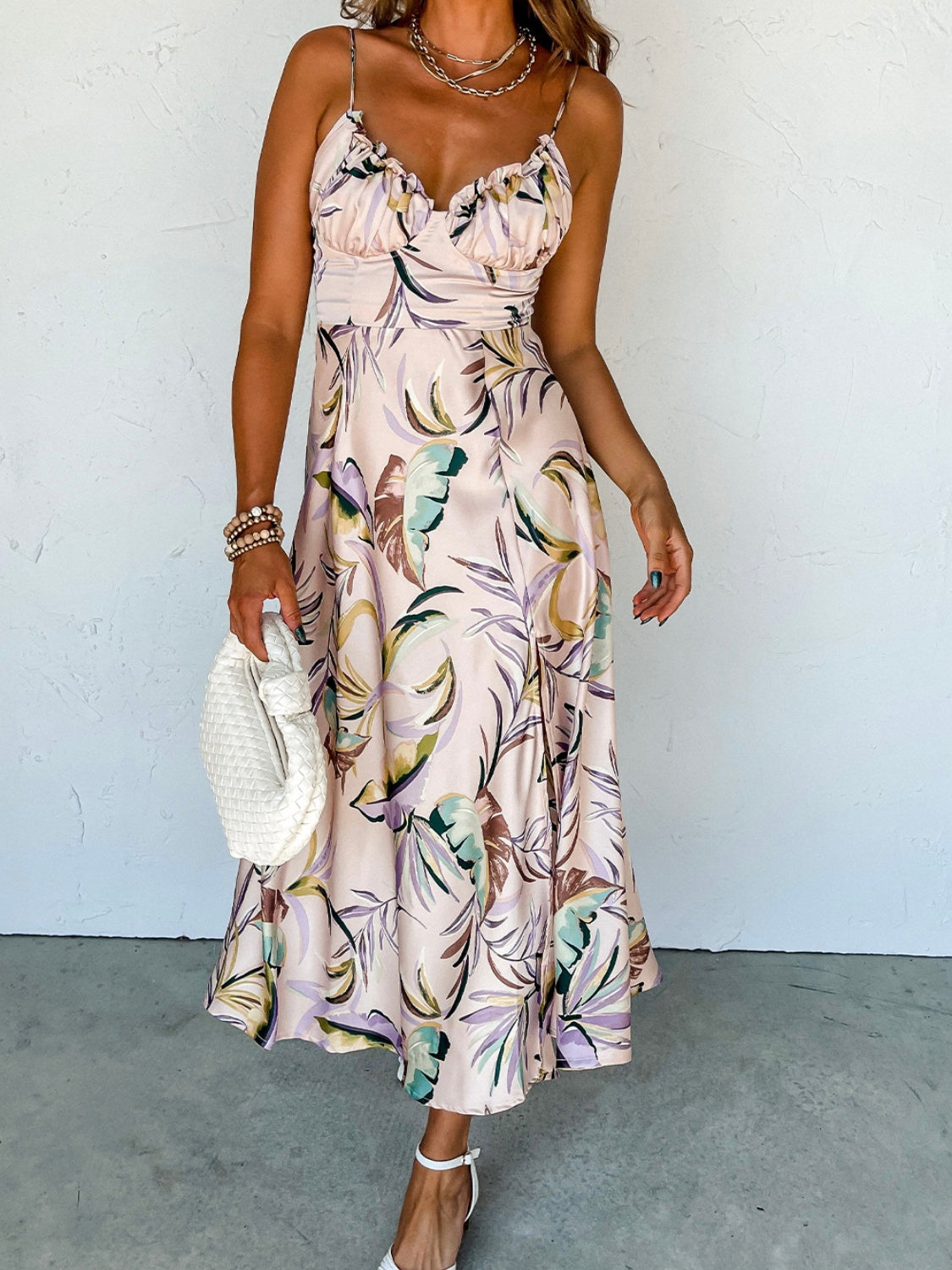 Slit Frill Printed Midi Cami Dress Dresses & Tops