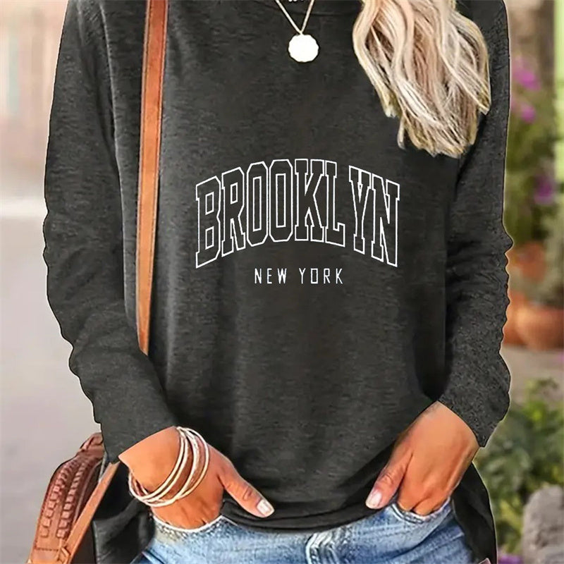 Autumn Women Casual Simple Pattern Printed Round Neck Long Sleeve T-shirt apparels & accessories