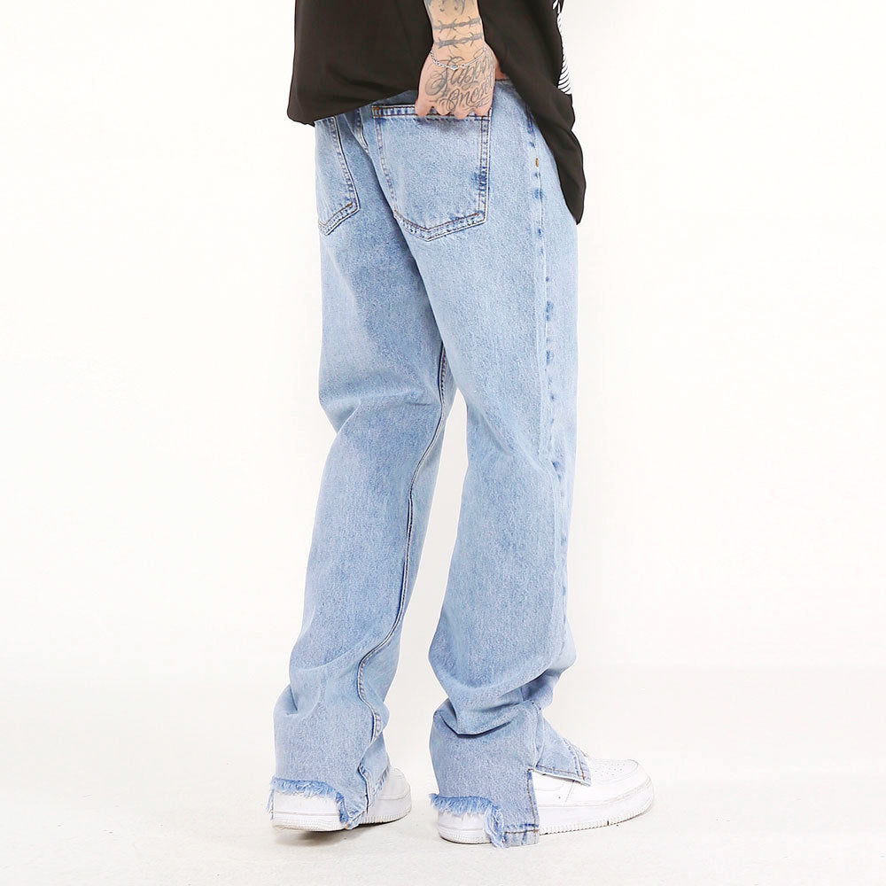 Solid Color Washed Raw Edge Jeans Men apparel & accessories