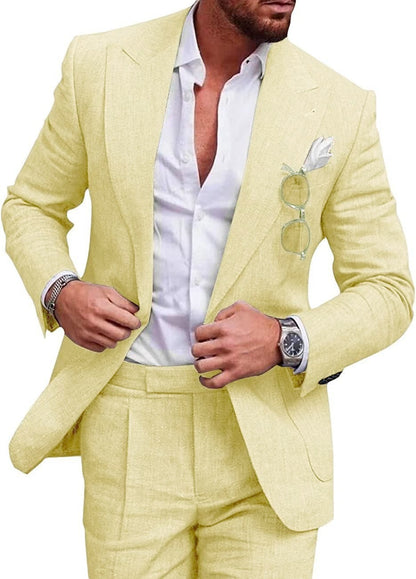 Men's Large Single Row One Button Solid Color Suit Two-piece Set apparel & accessories