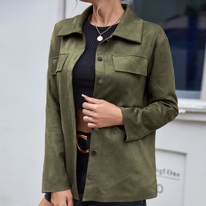 Casual Simple Single Breasted Pocket Shirt Deerskin Long Sleeve Shirt Jacket apparels & accessories