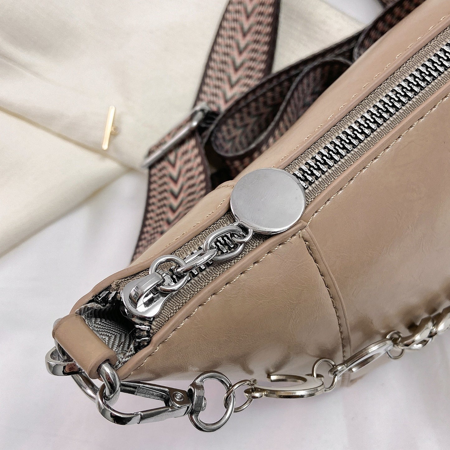 PU Leather Chain Trim Crossbody Bag apparel & accessories