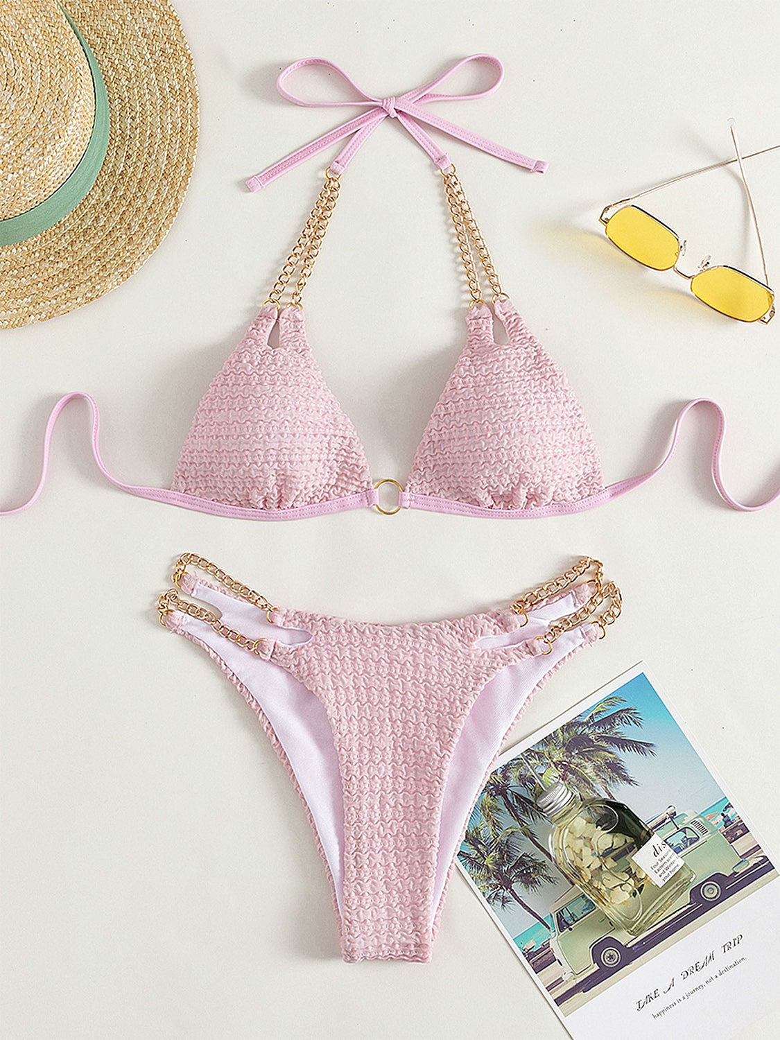 Chain Detail Halter Neck Bikini Set apparels & accessories