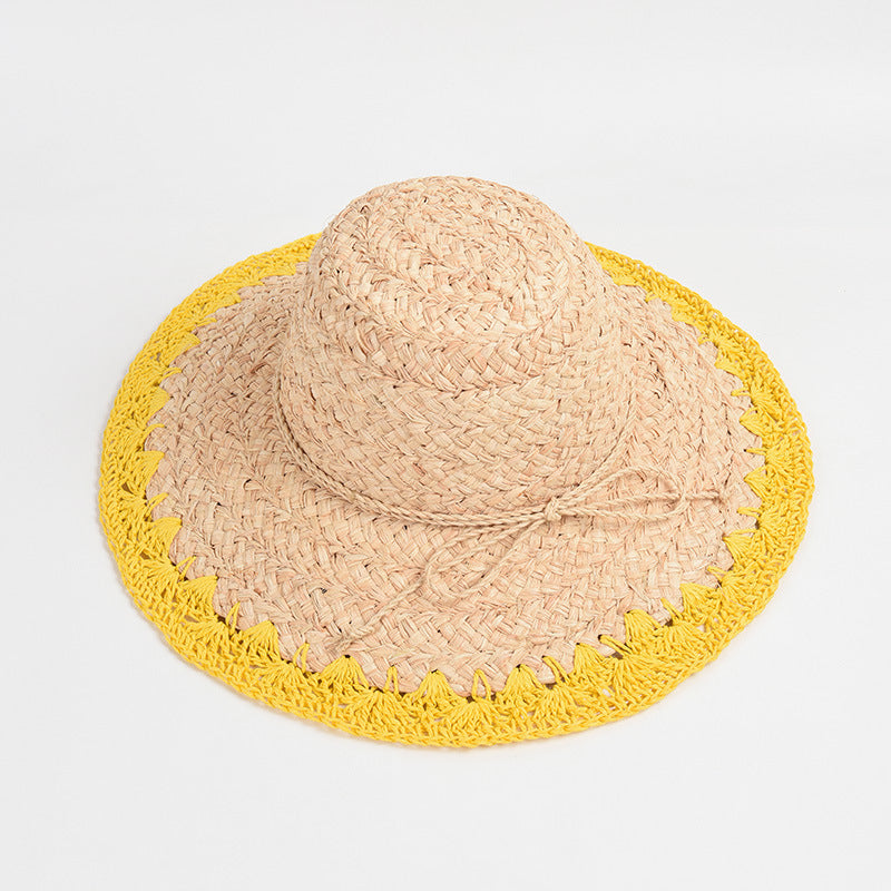 Women's Big Brim Shade Sunscreen Color Matching Raffia Hat apparel & accessories