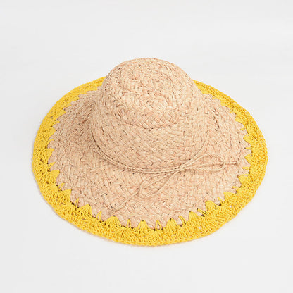 Women's Big Brim Shade Sunscreen Color Matching Raffia Hat apparel & accessories