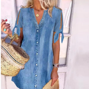 Cardigan Denim Hollow Out Strap Sleeve Dress apparel & accessories