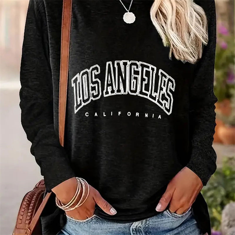 Autumn Women Casual Simple Pattern Printed Round Neck Long Sleeve T-shirt apparels & accessories