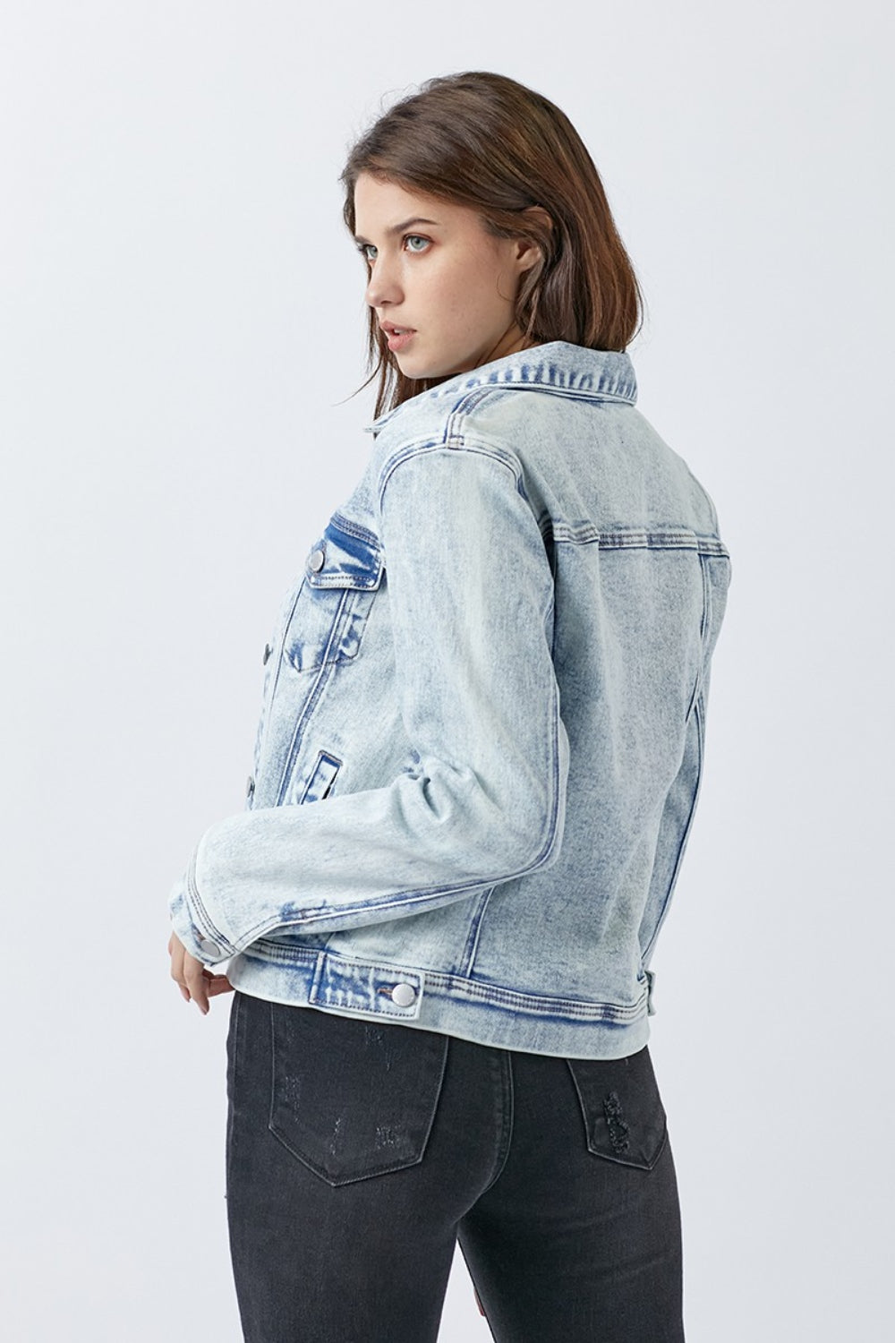 RISEN Button Up Washed Denim Jacket Dresses & Tops