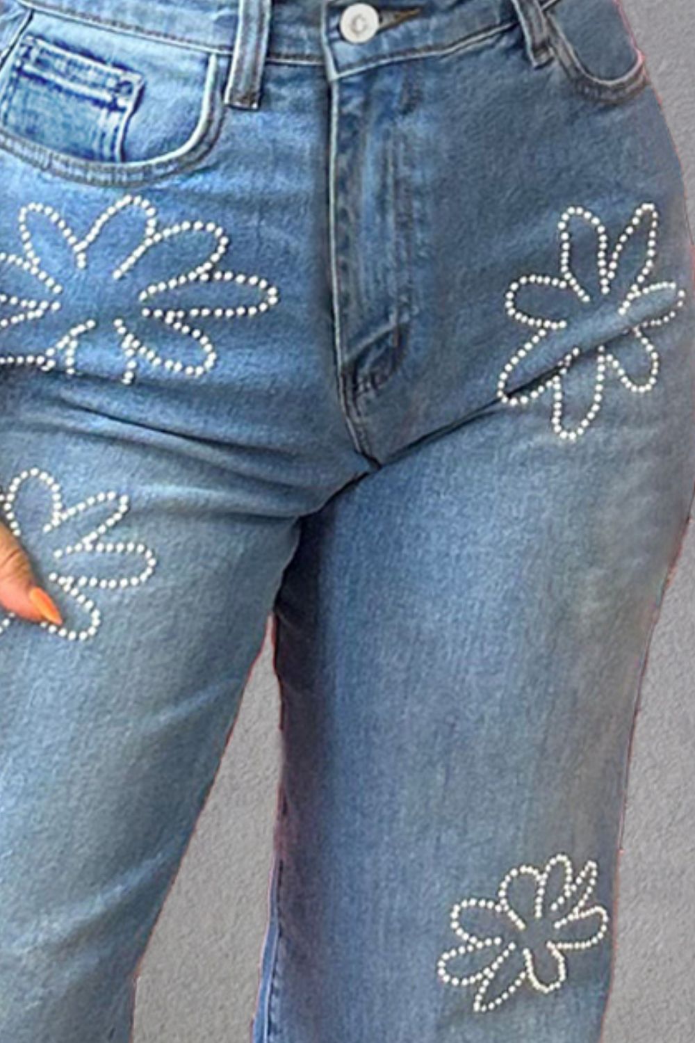 Rhinestone Straight Jeans with Pockets Bottom wear