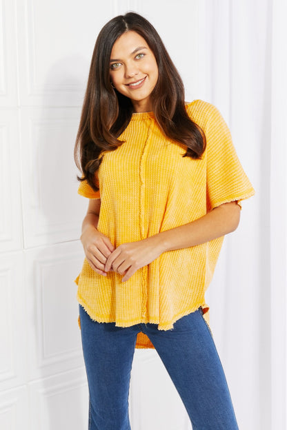 Zenana Start Small Washed Waffle Knit Top in Yellow Gold apparel & accessories