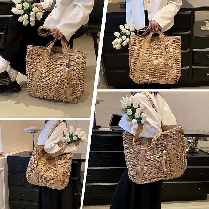 Beach Weaving Tassel Women's Straw Handbag apparel & accessories