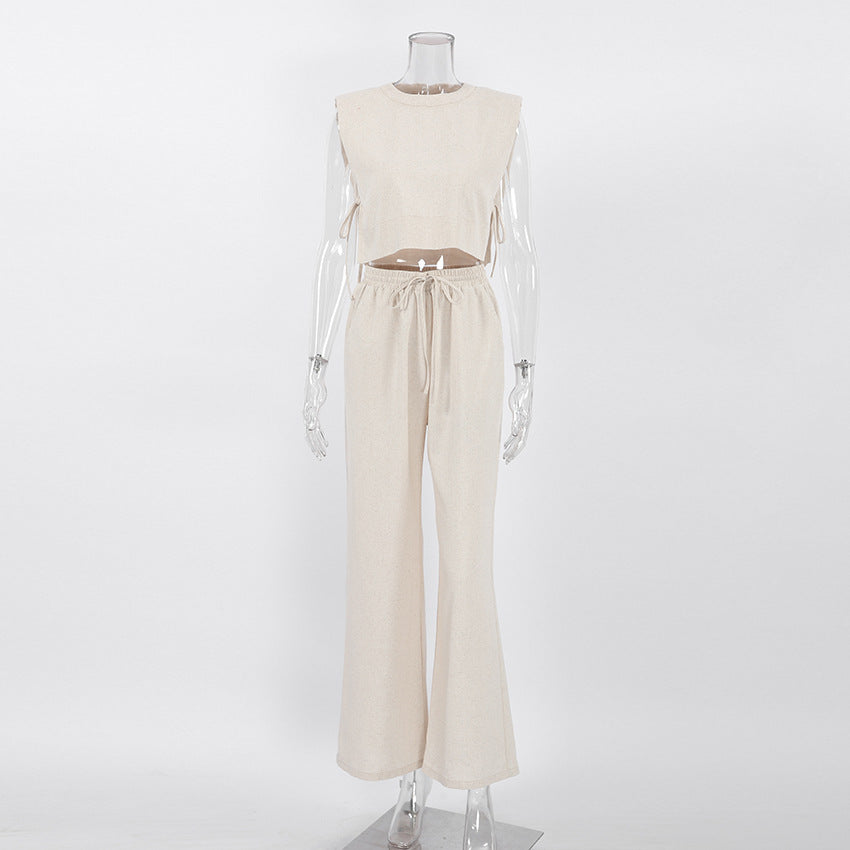 Sleeveless Blouse And Trousers Cotton Hemp Suit apparel & accessories