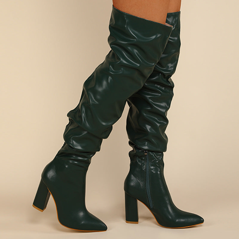 Chunky Heel High Zipper High Leg Boot Shoes & Bags