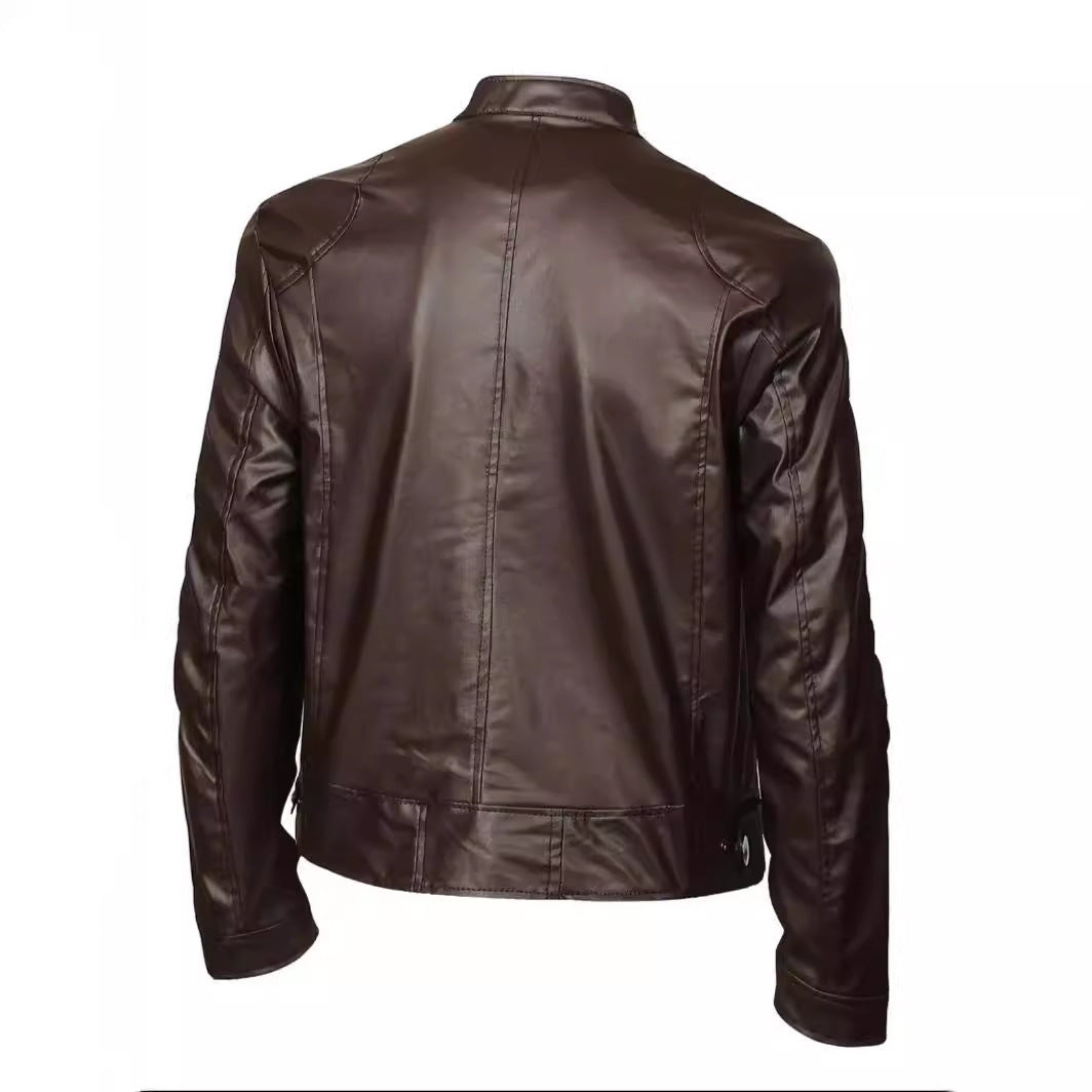 Leather Jacket With Buckle Chain Pocket Decoration apparels & accessories