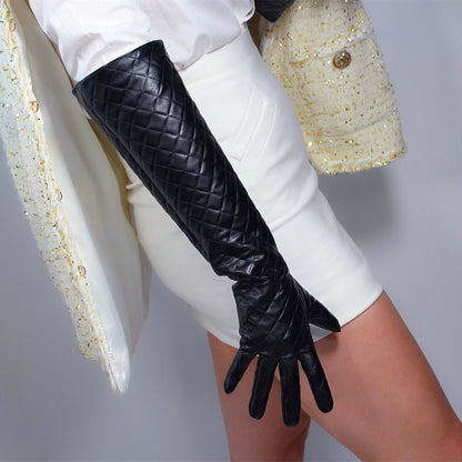 Patent Leather Long Gloves 50cm Large Sleeves Puff Sleeves apparels & accessories