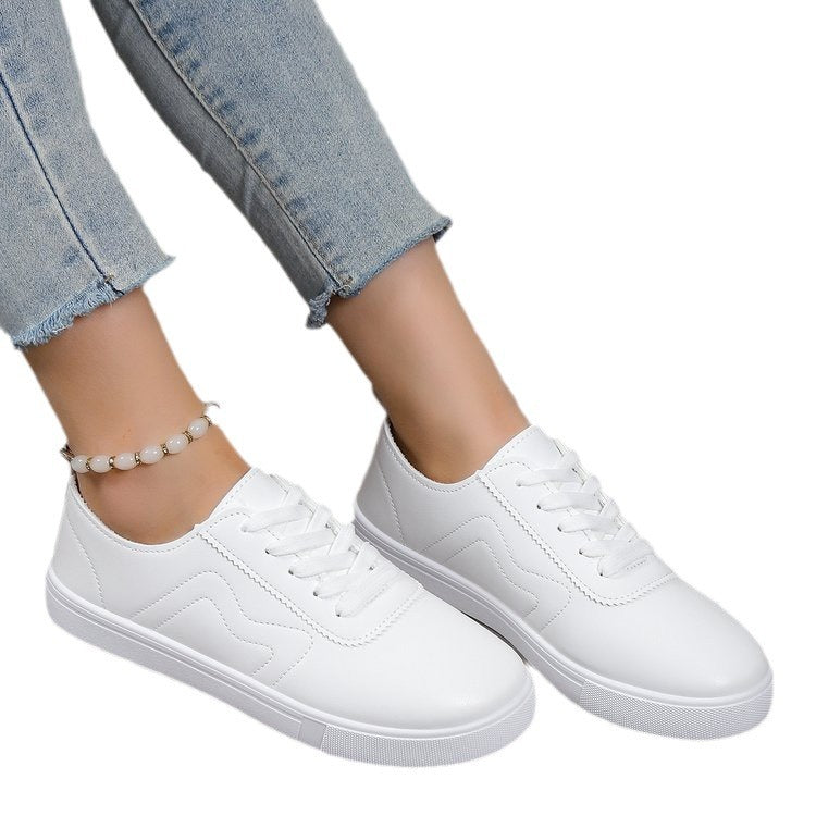 Round Toe Flat Bottom Lace Up White Shoes Shoes & Bags