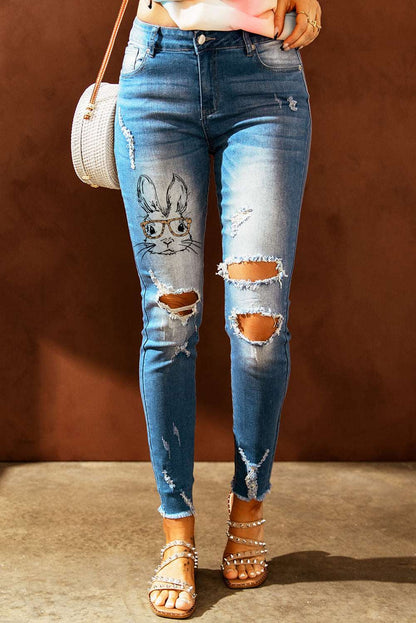 Baeful Easter Distressed Frayed Hem Jeans apparel & accessories