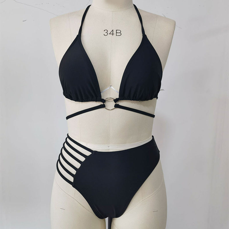 Two-piece Halter Neck Bikini Leopard Print Cutout Strap Swimsuit Set Summer Beach Womens Clothing apparel & accessories