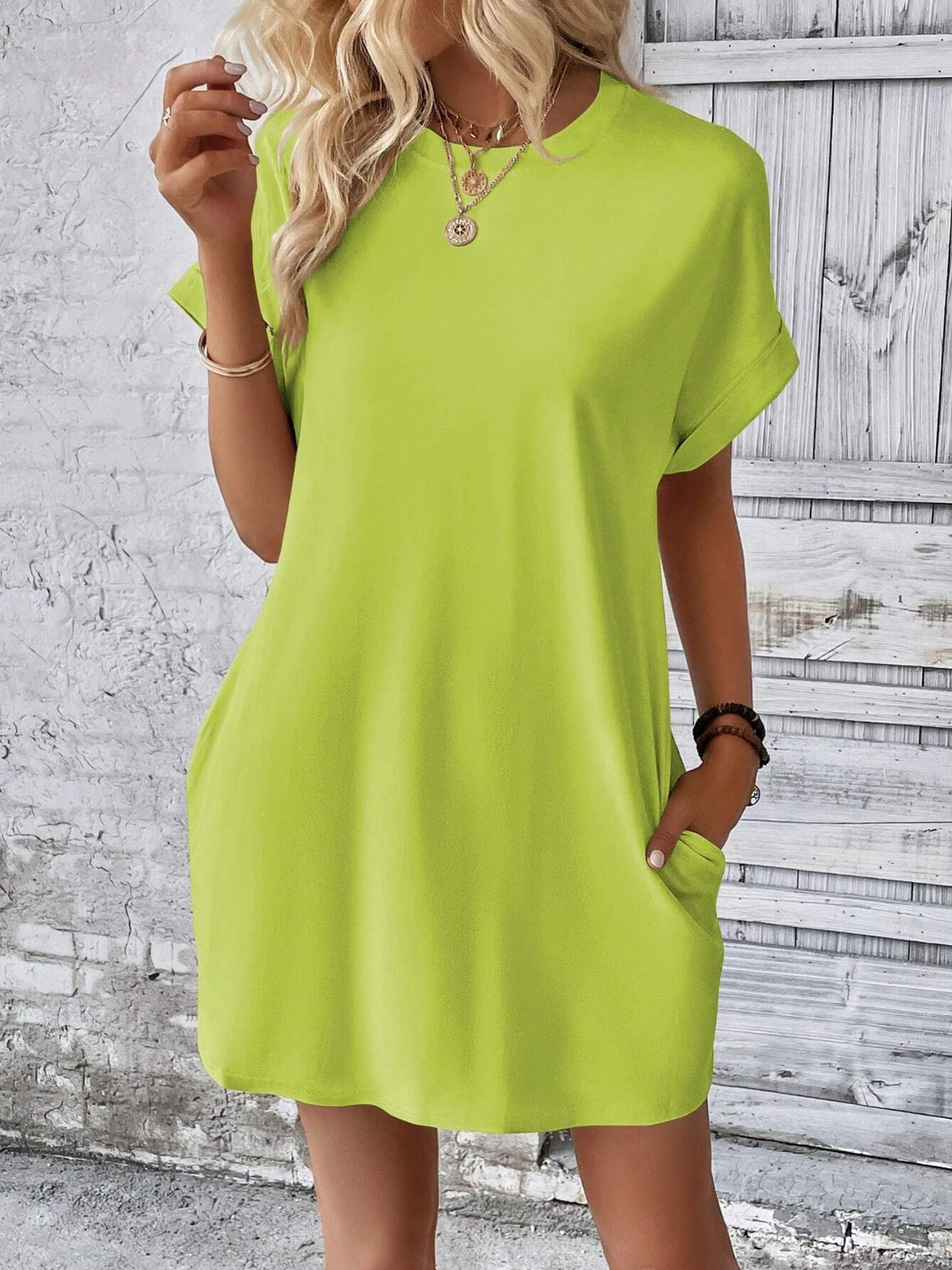 Round Neck Short Sleeve Mini Dress Dresses & Tops