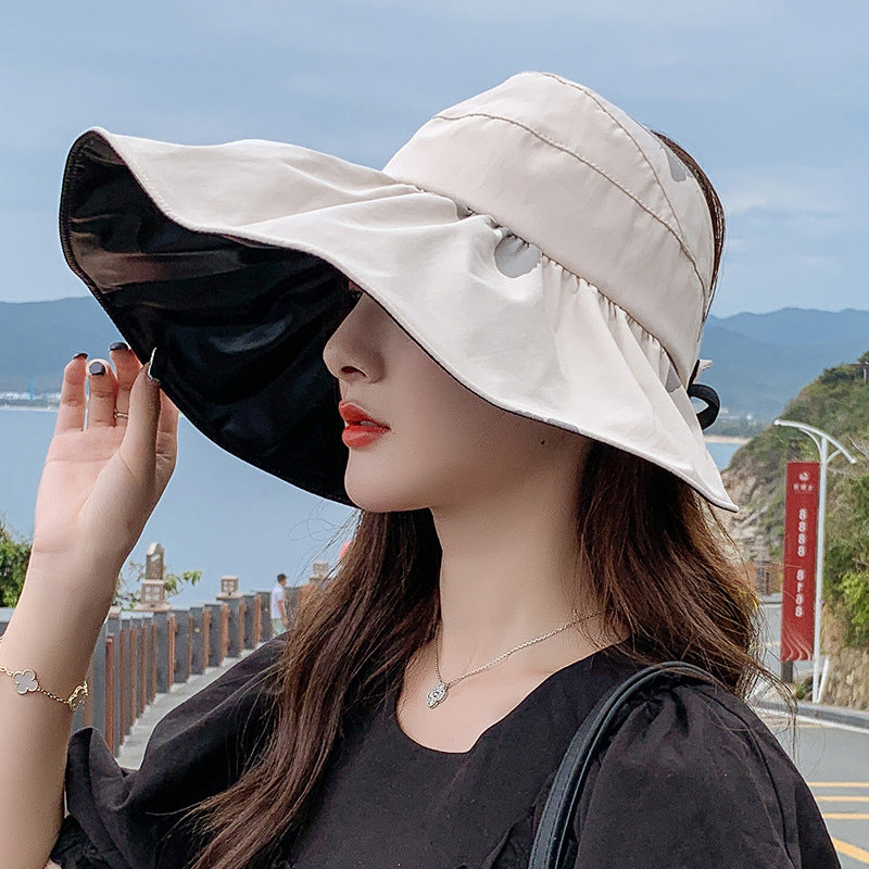 Women's Summer Large Brim Anti-ultraviolet Black Plastic Empty Top Sun Hat apparel & accessories