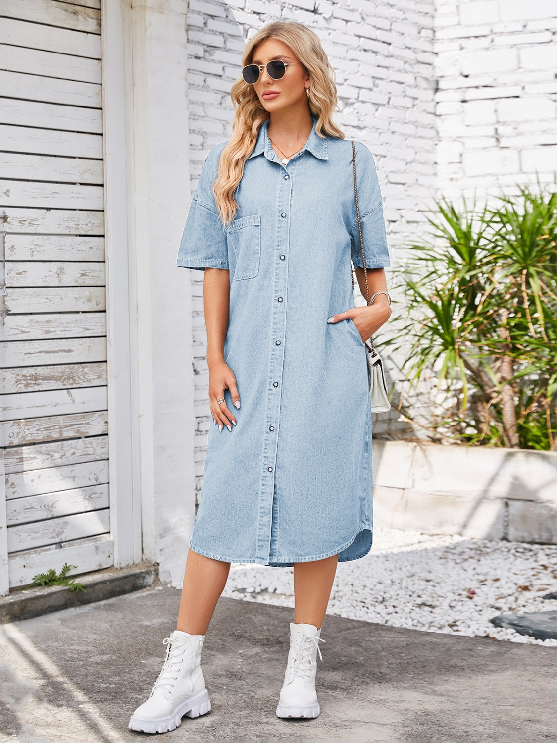 Button Up Dropped Shoulder Denim Dress apparel & accessories