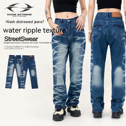 Avant-garde Street Washed Corrugated Straight Jeans Men And Women apparel & accessories