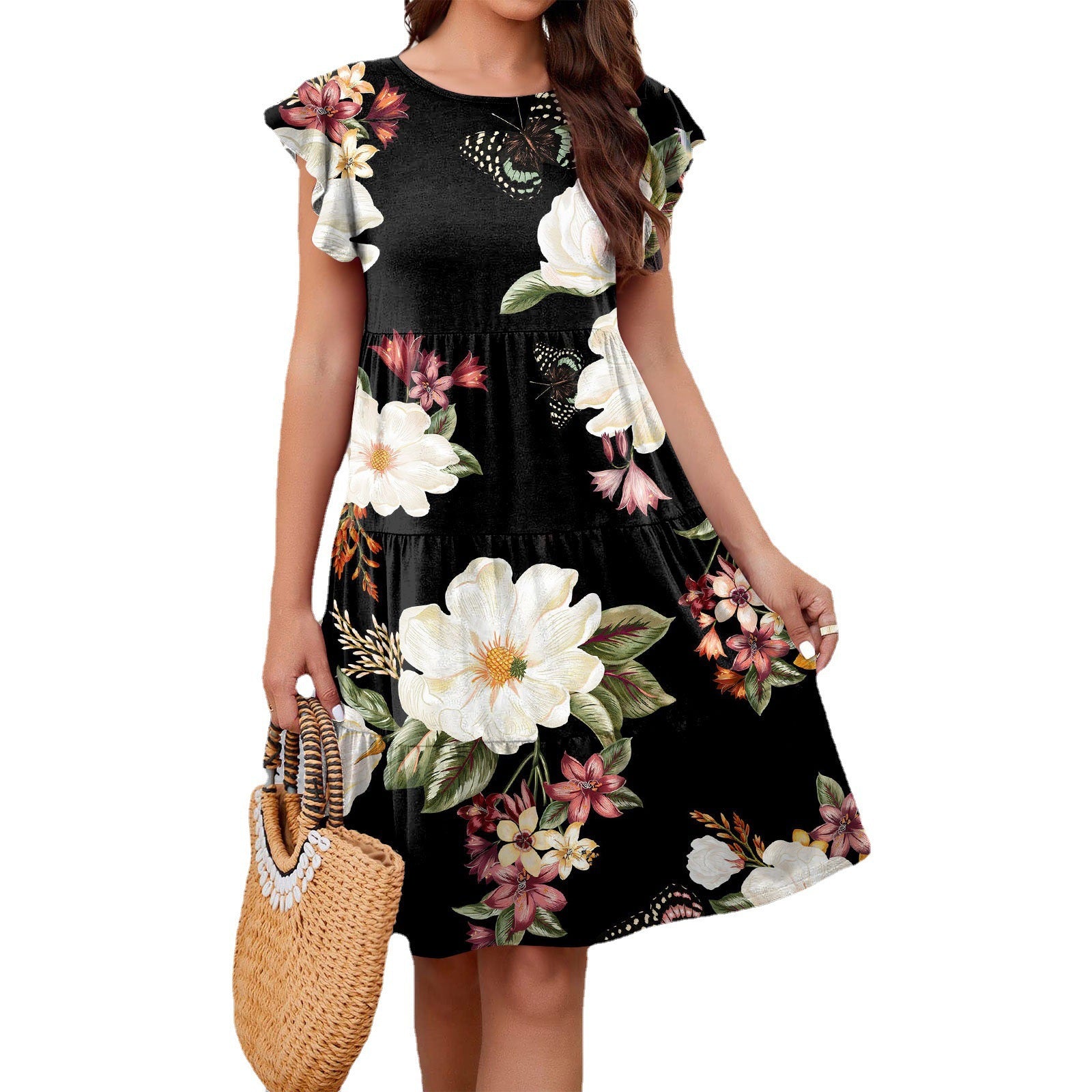 Women's Printed Bohemian Flying Sleeves Dress apparel & accessories