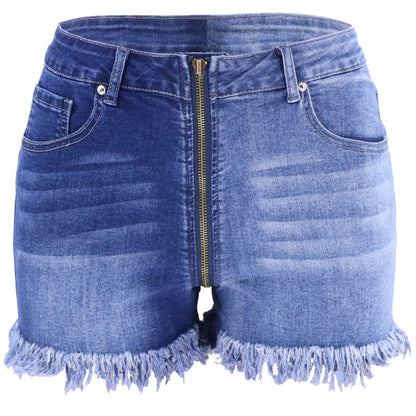 Summer Long Zipper Slimming High Waist Denim Shorts apparel & accessories