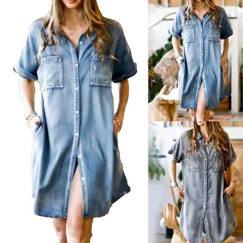 Casual Women Denim Pocket Short Sleeve Dress apparel & accessories