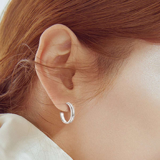 925 Sterling Silver Inlaid Moissanite C-Hoop Earrings apparel & accessories